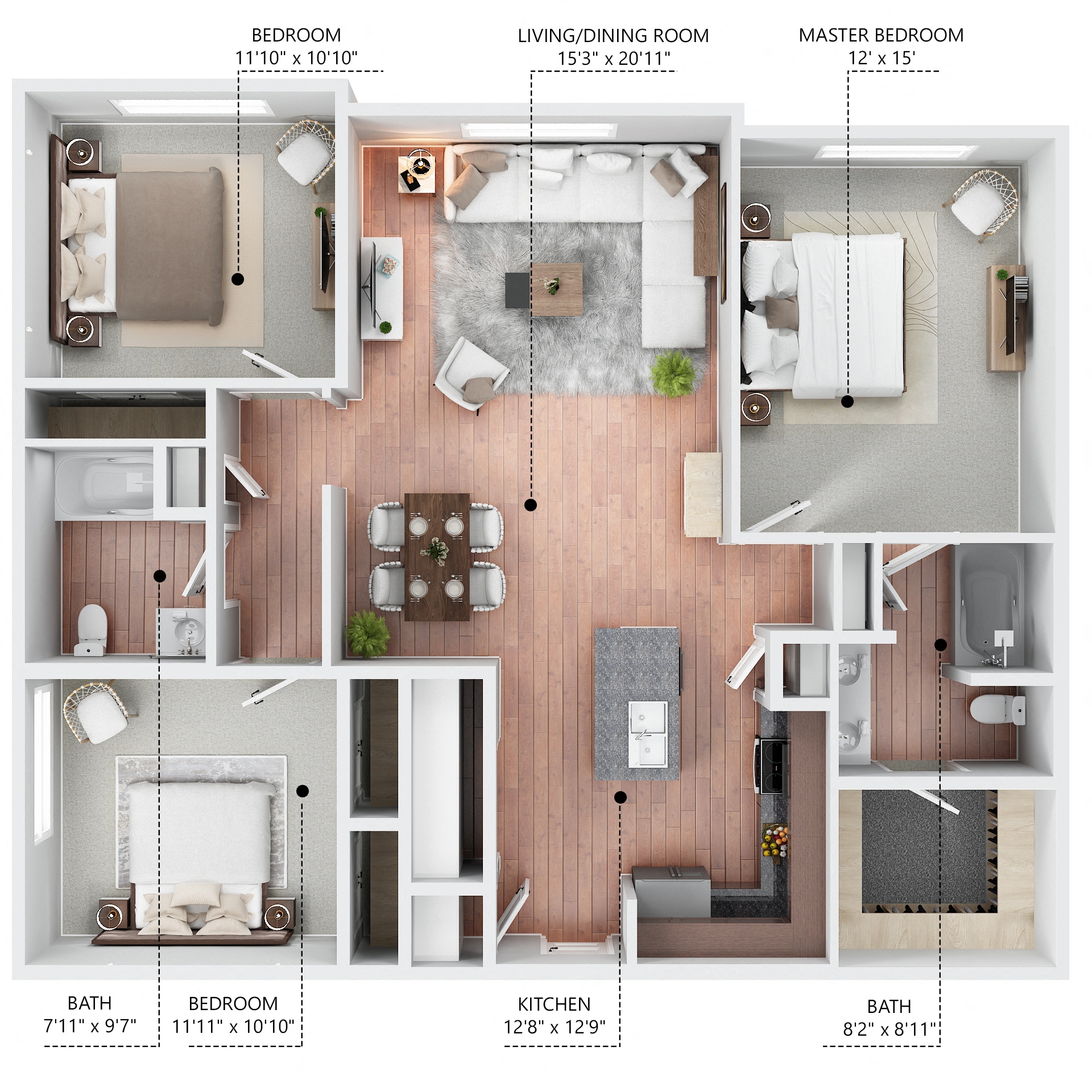 The Oxford Floor Plan at The Heritage at Arlington Apartment Homes, Greenville, North Carolina